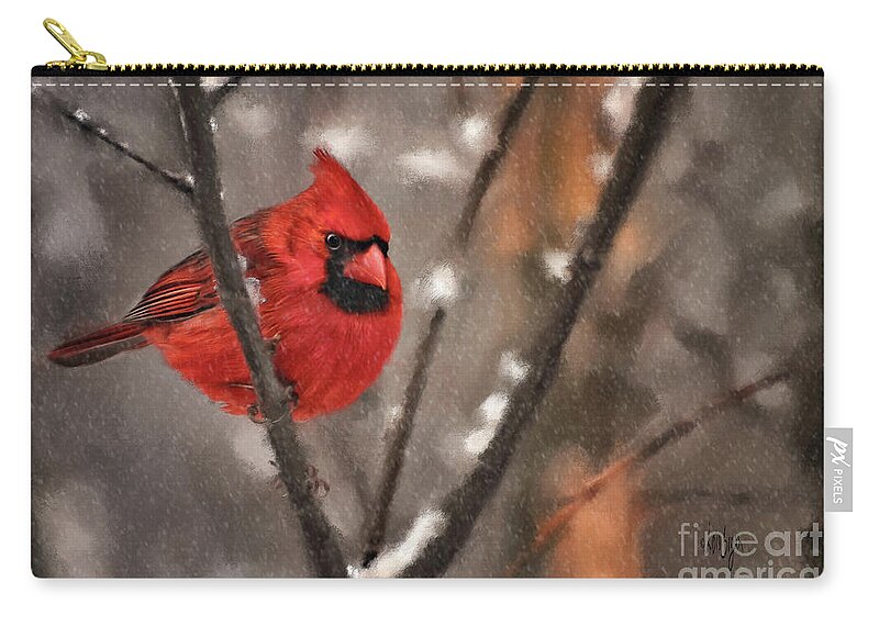 Cardinal Zip Pouch featuring the digital art A Spot Of Color by Lois Bryan