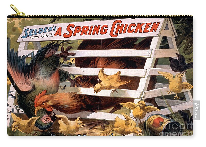 Chicken Zip Pouch featuring the painting A Spring Chicken Farm Decor by Edward Fielding