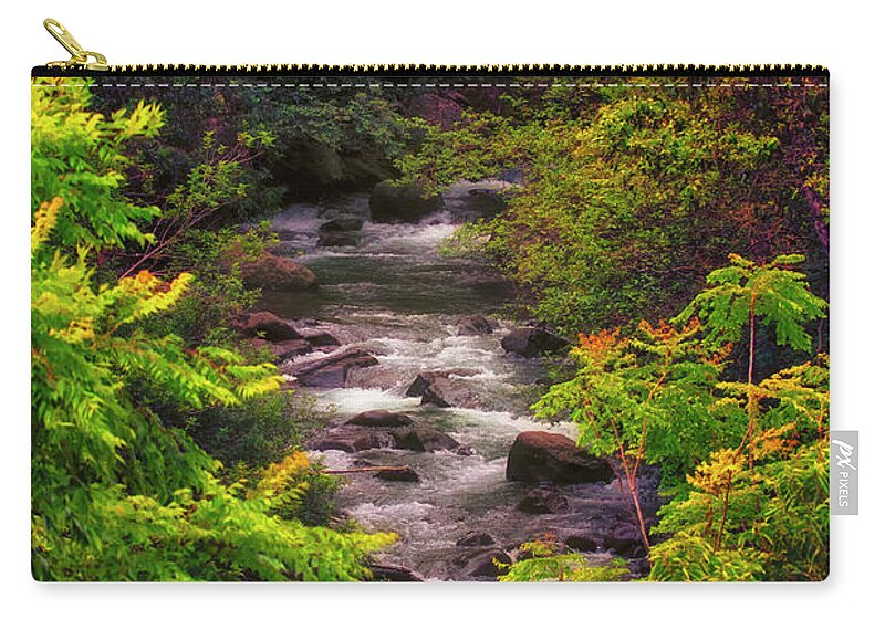 Akaka Falls Zip Pouch featuring the photograph A Stream Runs Through It by Linda Tiepelman