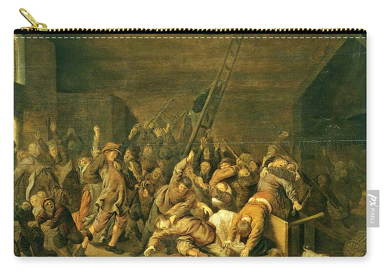 Jan Miense Molenaer Zip Pouch featuring the painting A Tavern Interior with Figures Brawling by Jan Miense Molenaer