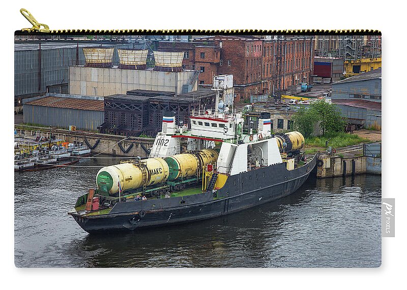 Clare Bambers Stokes Zip Pouch featuring the photograph A Train Ferry in St Petersburg Carrying Freight by Clare Bambers