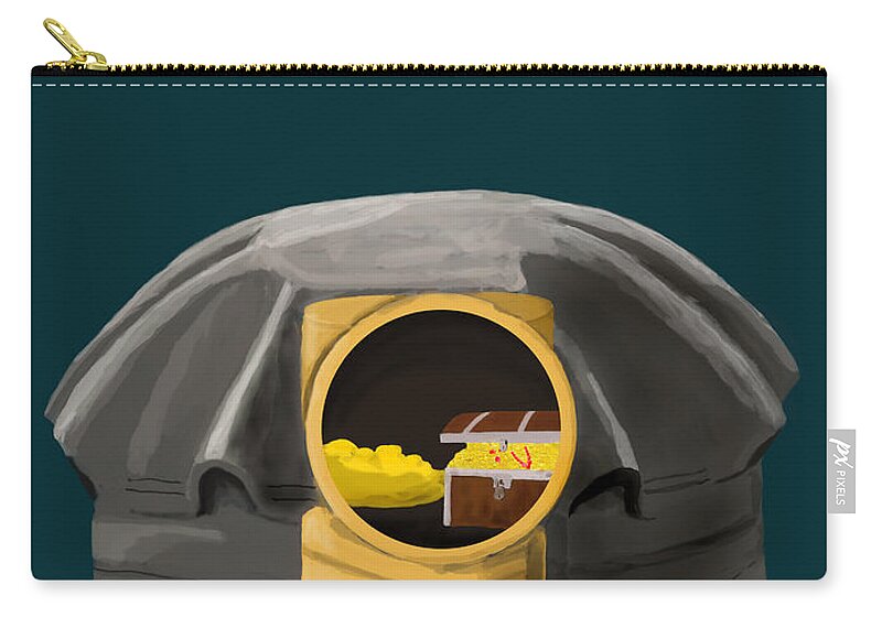 Illustration Zip Pouch featuring the digital art A treasure inside the miners helmet by Keshava Shukla