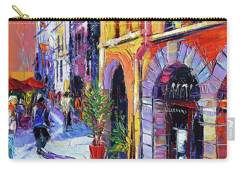 A Walk In The Lyon Old Town Zip Pouch featuring the painting A Walk In The Lyon Old Town by Mona Edulesco