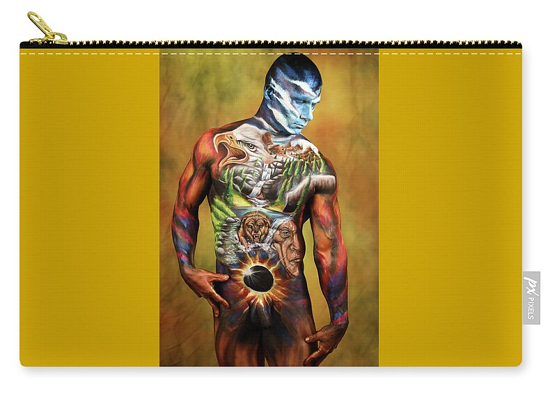 Bodypaint Zip Pouch featuring the photograph A Warriors Cause by Angela Rene Roberts and Cully Firmin