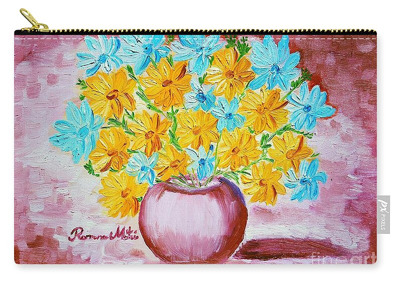 Daisies Zip Pouch featuring the painting A Whole Bunch of Daisies by Ramona Matei