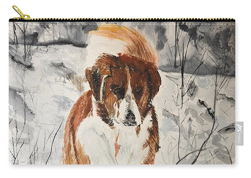 Dog Zip Pouch featuring the painting A Winter Walk by Betty-Anne McDonald