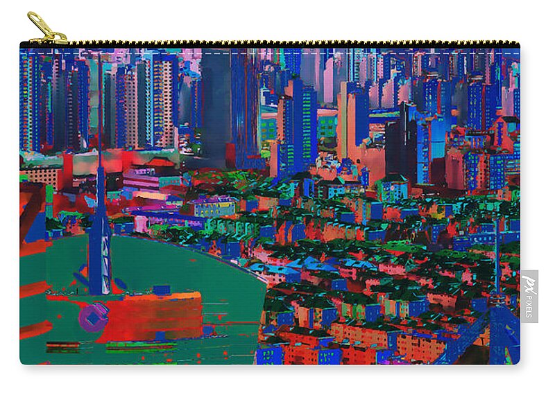 City Zip Pouch featuring the digital art A World Away - Shanghai NIght by Xine Segalas