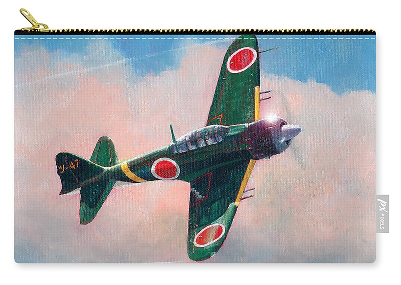 Aviation Zip Pouch featuring the painting A6M-5c Zero by Douglas Castleman
