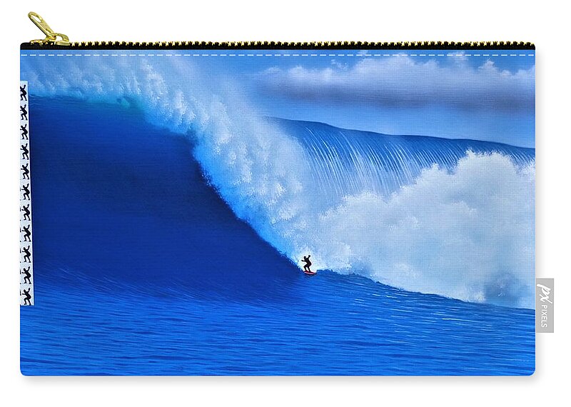 Surfing Carry-all Pouch featuring the painting Jaws - Biggest Ever PADDLED by John Kaelin