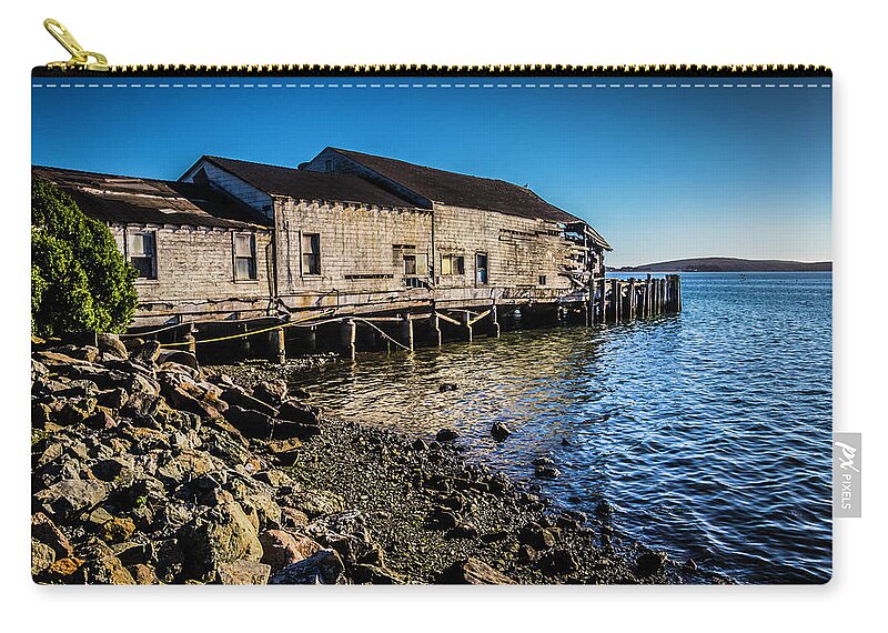 Abandoned Zip Pouch featuring the photograph Abandonded Fishing Wharf by Garry Gay