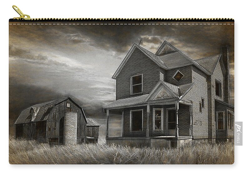 Farm Zip Pouch featuring the photograph Abandoned Farm in Black and White by Randall Nyhof