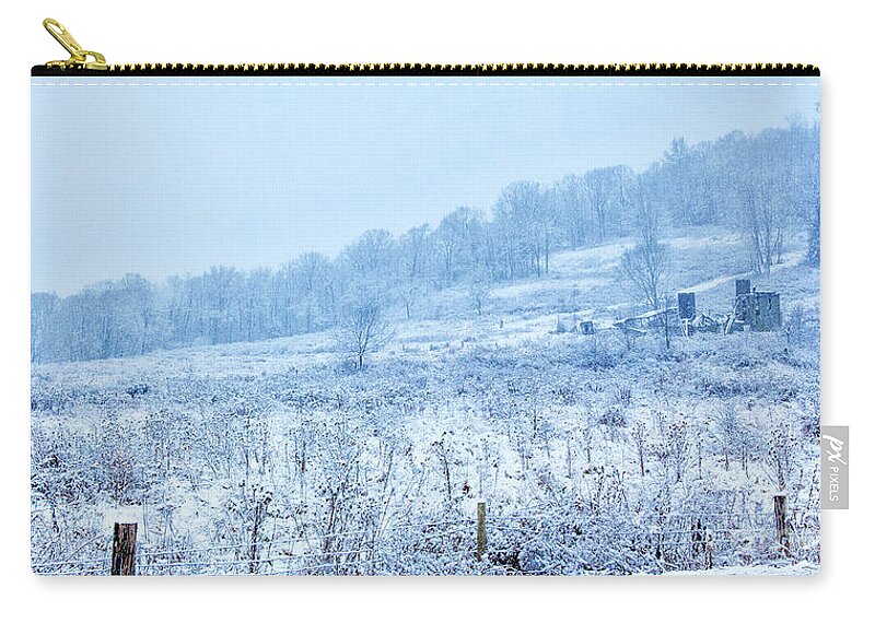 Abandoned Farm Winter Storm Zip Pouch featuring the photograph Abandoned Farm Winter Storm by Randy Steele