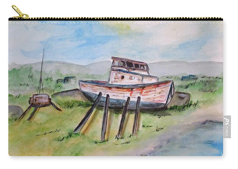 Boats Zip Pouch featuring the painting Abandoned Fishing Boat by Clyde J Kell