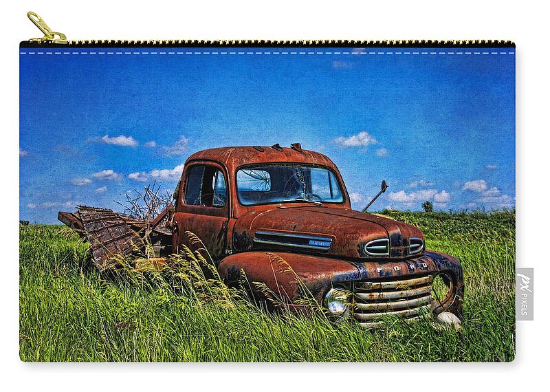 Truck Zip Pouch featuring the photograph Abandoned Ford Truck In The Prairie by Anna Louise