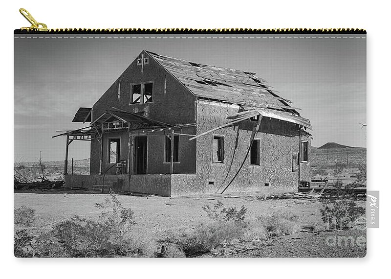 B&w Zip Pouch featuring the photograph Abandoned Home Route 66 by Jeff Hubbard