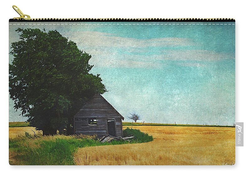 Abandoned Old Shack In Wheat Field Zip Pouch featuring the photograph Abandoned Old Shack In Wheat Field by Anna Louise