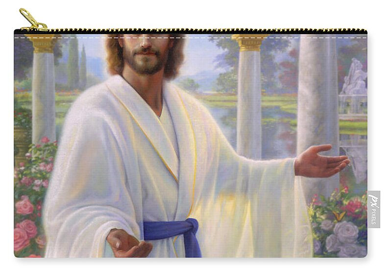 Jesus Zip Pouch featuring the painting Abide With Me by Greg Olsen