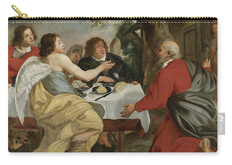 Flemish School Zip Pouch featuring the painting Abraham and the Angels by Flemish School