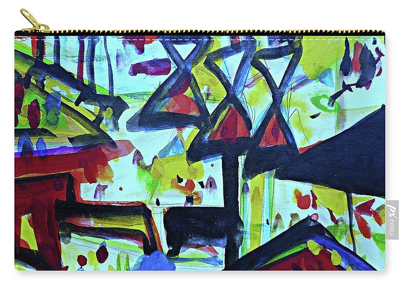 Katerina Stamatelos Zip Pouch featuring the painting Abstract-27 by Katerina Stamatelos
