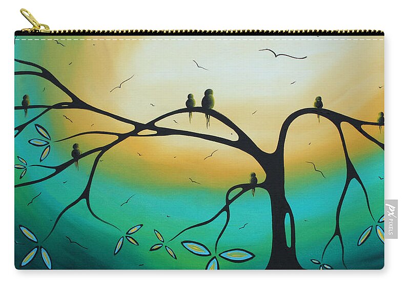 Painting Zip Pouch featuring the painting Abstract Art Landscape Bird Painting FAMILY PERCH by MADART by Megan Aroon