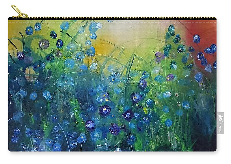 Abstract Flowers Zip Pouch featuring the painting Abstract Flax      31 by Cheryl Nancy Ann Gordon