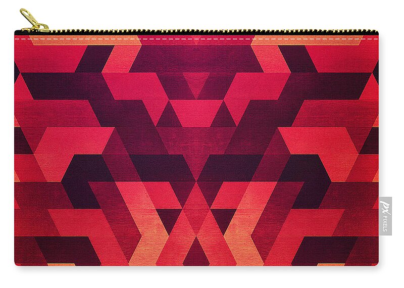 Red Zip Pouch featuring the digital art Abstract geometric triangle texture pattern design in diabolic future red by Philipp Rietz