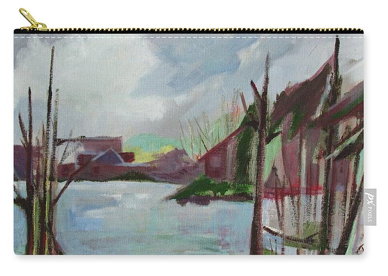 Big Dramatic Clouds And Stark Trees Zip Pouch featuring the painting Abstract Landscape by Betty Pieper