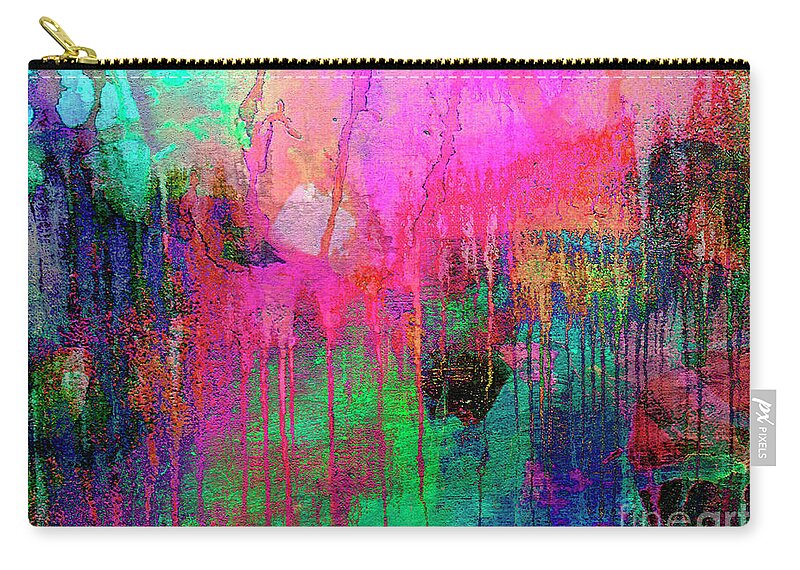 621 Zip Pouch featuring the painting Abstract Painting 621 Pink Green Orange Blue by Ricardos Creations
