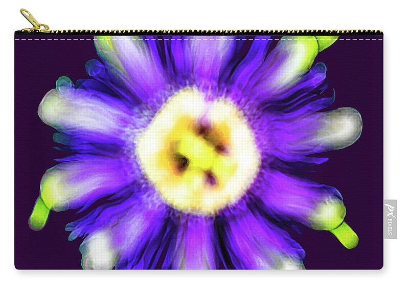Abstract Zip Pouch featuring the photograph Abstract Passion Flower in Violet Blue and Green 002p by Ricardos Creations