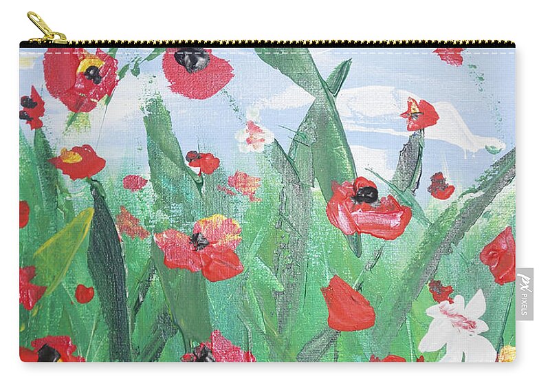 Abstract Poppies No 2 By Adam Asar Zip Pouch featuring the painting Abstract poppies No 2 by Celestial Images