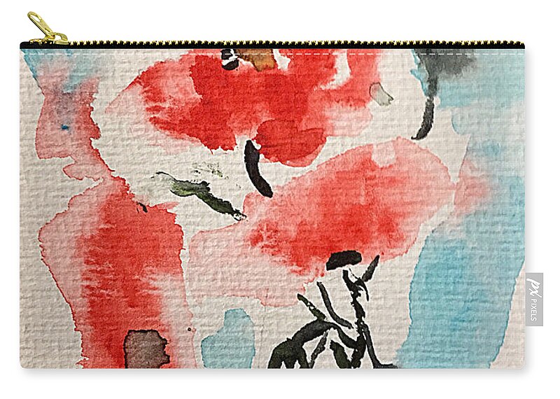 Red Poppies Zip Pouch featuring the painting Abstract Red Poppies by Britta Zehm