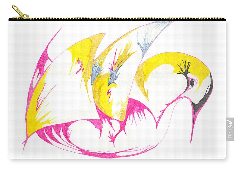 Abstract Zip Pouch featuring the drawing Abstract Swan by Mary Mikawoz