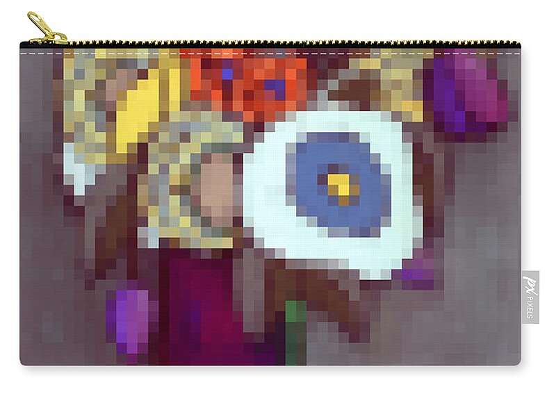 Pixels Zip Pouch featuring the digital art Abstracted Flowers - 4 by David Hinds