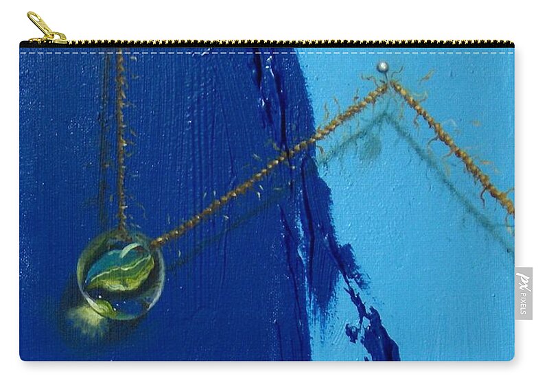 Marble Hanging By Rope Held By Tape And Needle Zip Pouch featuring the painting Acrobatics number two by Roger Calle