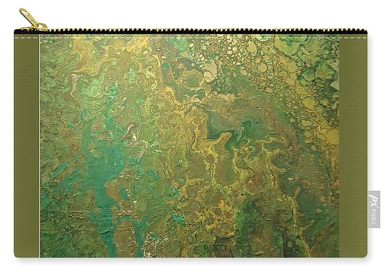 #acrylicdirtypour #abstractacrylics #coolart #paintingswithgreenandgold #acrylicart #abstractartforsale #camvasartprints #originalartforsale #abstractartpaintings Zip Pouch featuring the painting Acrylic Dirty Pour with Greens browns gold copper by Cynthia Silverman
