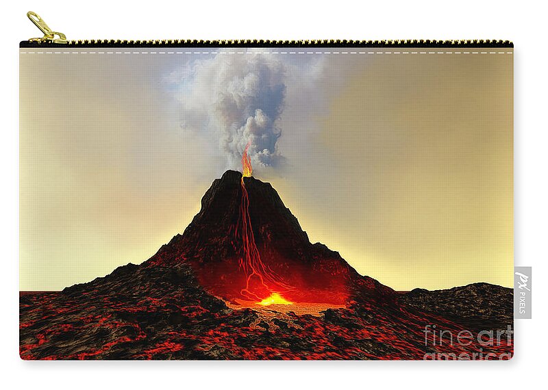 Volcanic Zip Pouch featuring the painting Active Volcano by Corey Ford