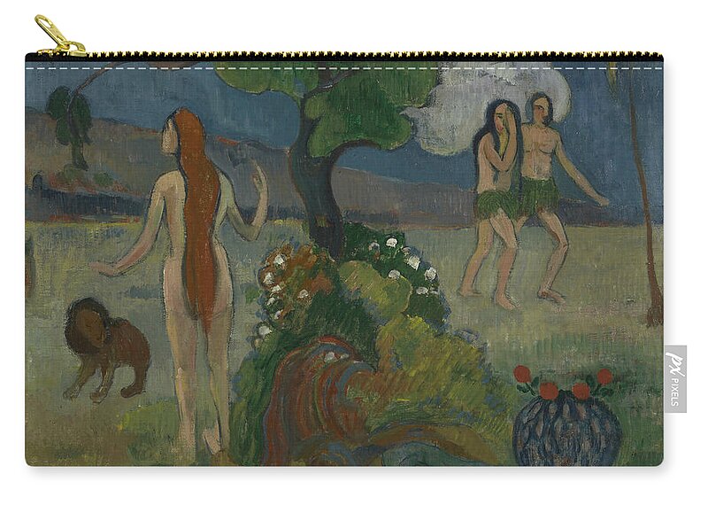 French Art Zip Pouch featuring the painting Adam and Eve or Paradise Lost by Paul Gauguin