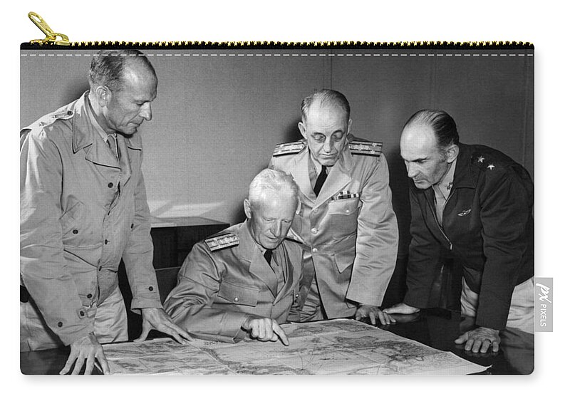 Admiral Nimitz Zip Pouch featuring the photograph Admiral Nimitz Strategy Session - World War Two - 1942 by War Is Hell Store