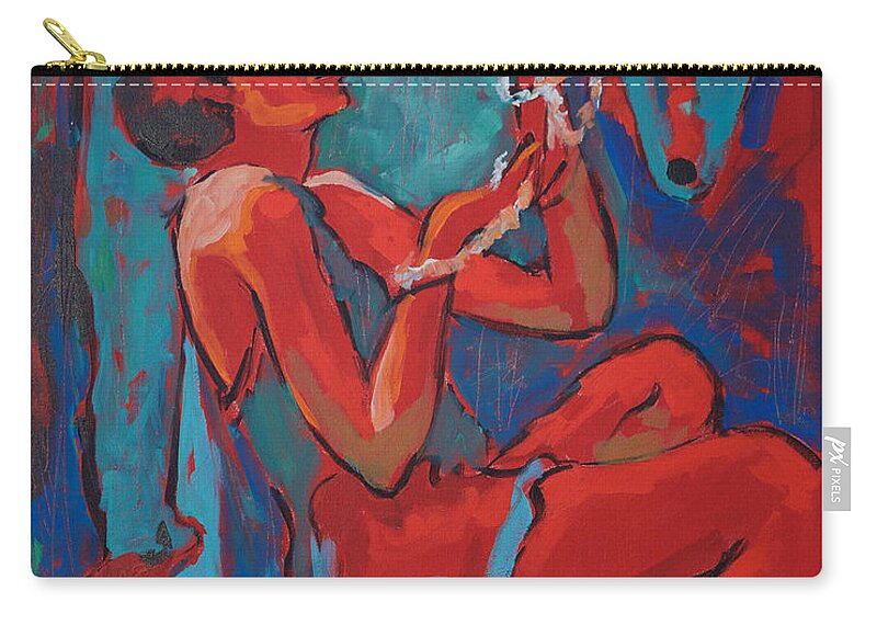 Woman Admiring Beads Zip Pouch featuring the painting Admiring Beads by Jyotika Shroff
