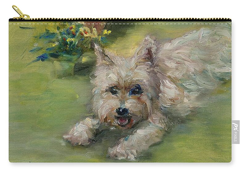 Westmorland Terrier Zip Pouch featuring the painting Adorable Beast by Ann Bailey