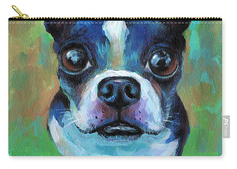 Boston Terrier Zip Pouch featuring the painting Adorable Boston Terrier Dog by Svetlana Novikova