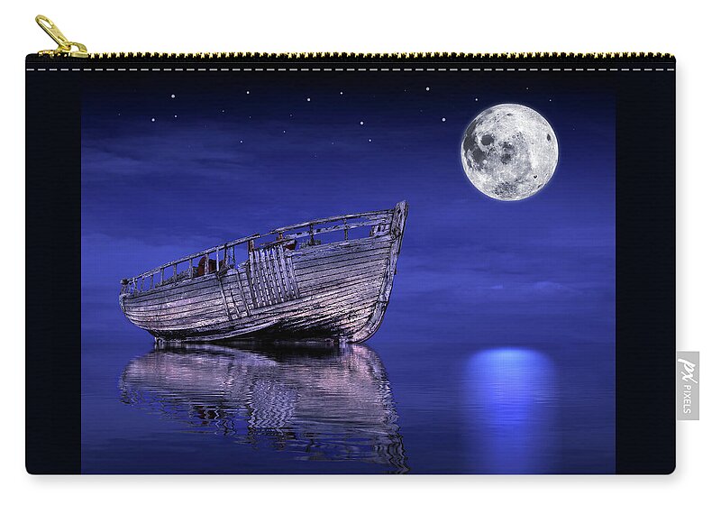 Old Fishing Boat Zip Pouch featuring the photograph Adrift in The Moonlight - Old Fishing Boat by Gill Billington