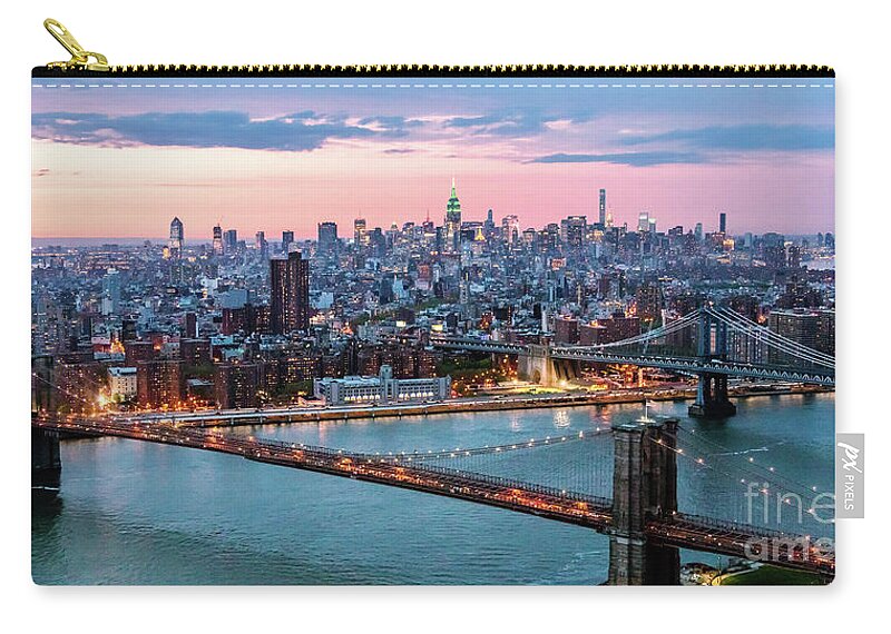Brooklyn Bridge Zip Pouch featuring the photograph Aerial panoramic of Midtown Manhattan at dusk, New York city, US by Matteo Colombo