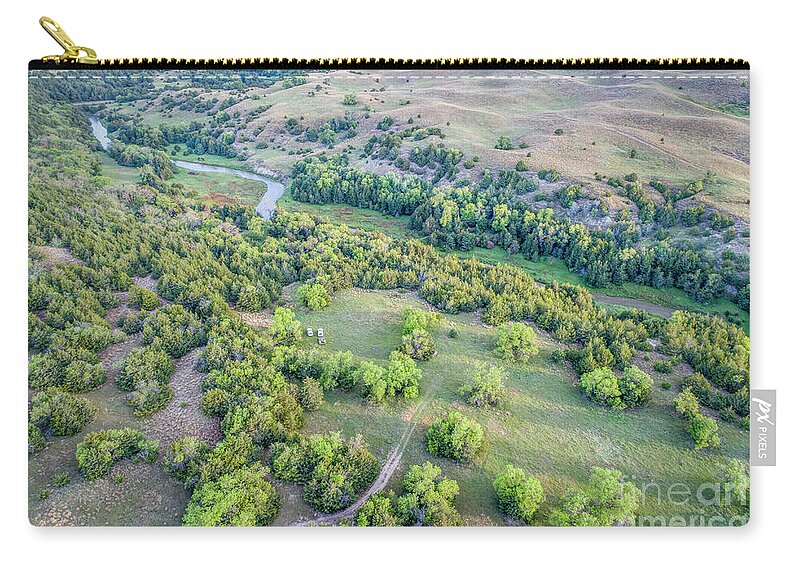 Dismal River Zip Pouch featuring the photograph aerial view of Dismal River in Nebraska Sandhills by Marek Uliasz