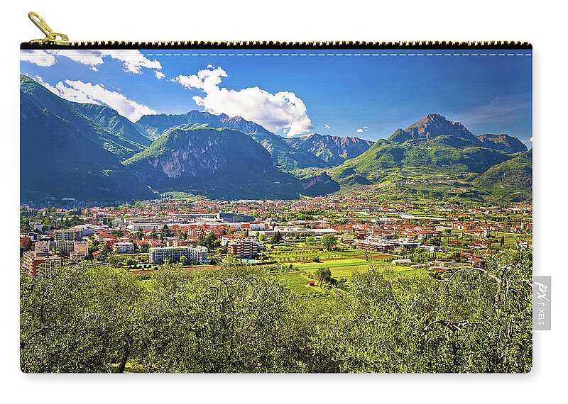 Alps Zip Pouch featuring the photograph Aerial view of Riva del Garda and italian Alps in South Tyrol re by Brch Photography