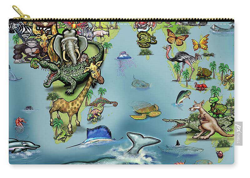 Africa Carry-all Pouch featuring the digital art Africa Oceania Animals Map by Kevin Middleton