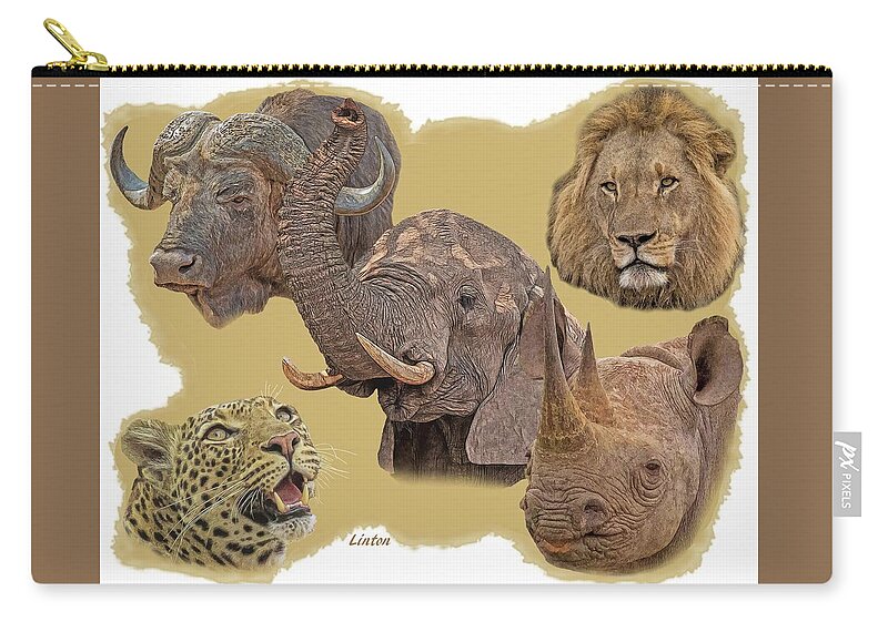 Five Zip Pouch featuring the photograph African Big Five by Larry Linton