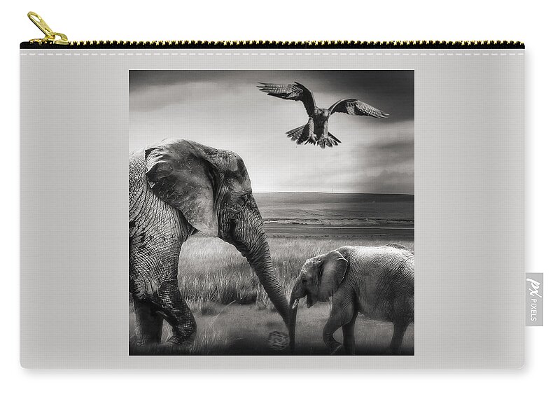 Baby Elephant Zip Pouch featuring the photograph African Playground by Christine Sponchia
