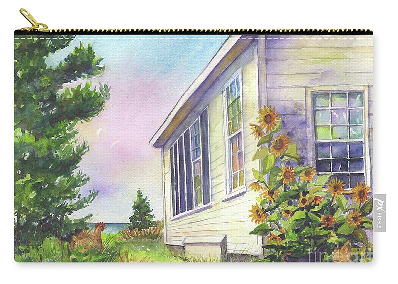Monhegan Zip Pouch featuring the painting After School Activities at Monhegan School House by Susan Herbst