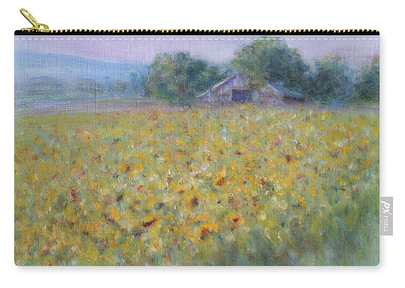 Blue Zip Pouch featuring the painting Afternoon Amidst the Sunflowers by Quin Sweetman